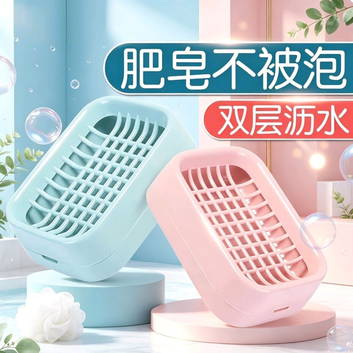 茶花北欧双层沥水大号肥皂盒