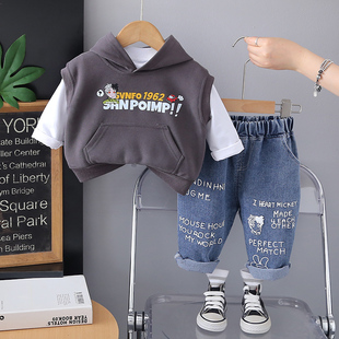 男童套装2025新款春秋款婴儿帅气时髦衣服卫衣三件套宝宝秋季潮酷