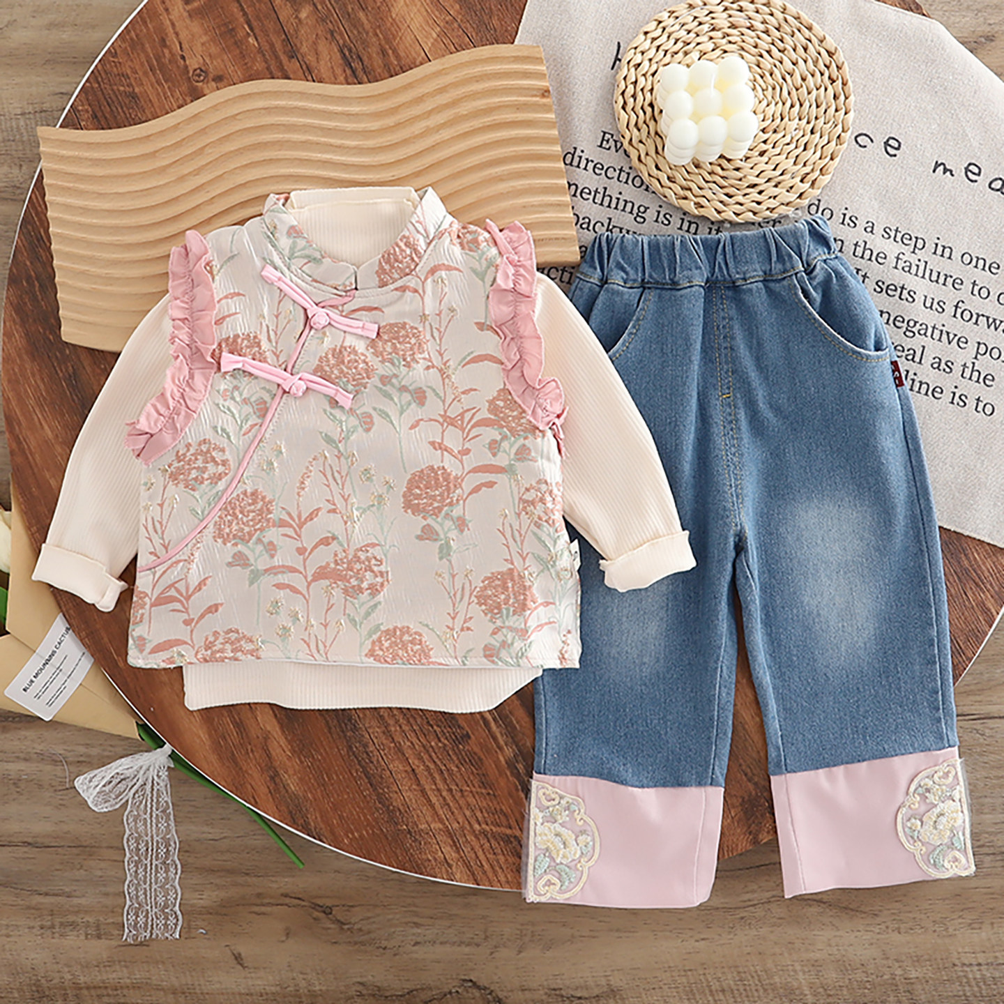 女童套装2025新款春秋季婴儿国风马甲宝宝小童衣服两件套长袖唐装