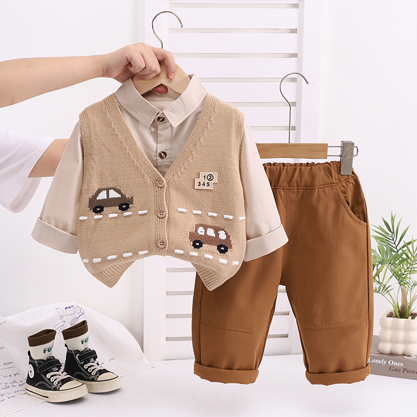 男童套装2025新款春秋季洋气针织毛衣开衫马甲宝宝小童百搭三件套