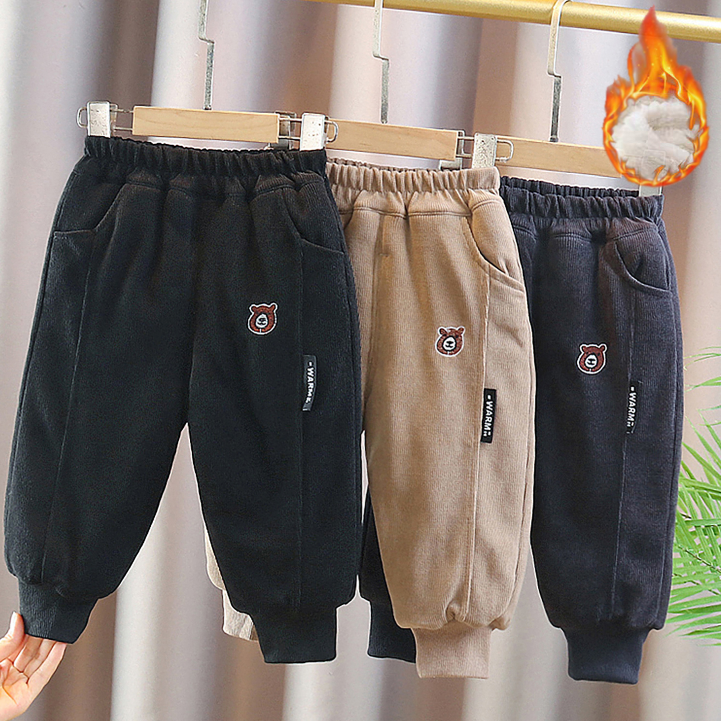 男童加绒加厚保暖夹棉裤