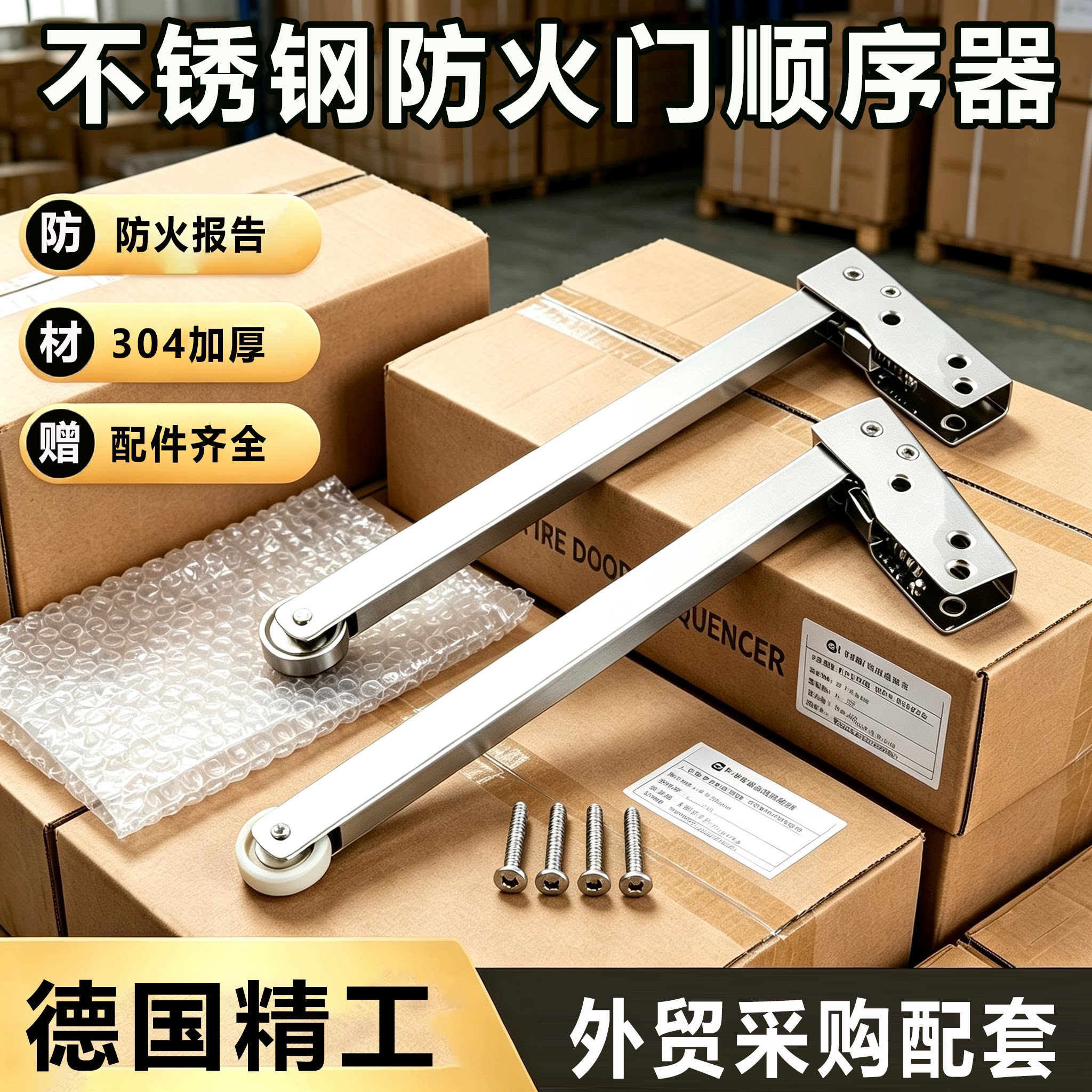 不锈钢防火门顺序器自动关门缓冲图片