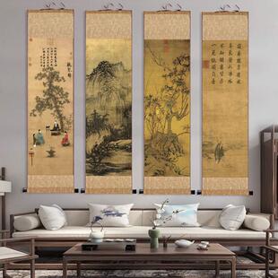 宋代字画山水画听琴图茶楼装饰卷轴画丝绢挂画办公室壁画礼品字画