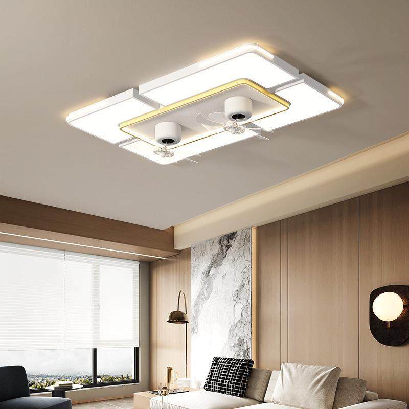 现代简约客厅灯双电机风扇灯变频智能卧室房间摇头吸顶风扇灯