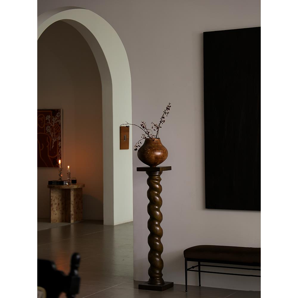 形上法式中古底座螺旋雕塑台柱子落地侘寂艺术摆件复古立柱装饰