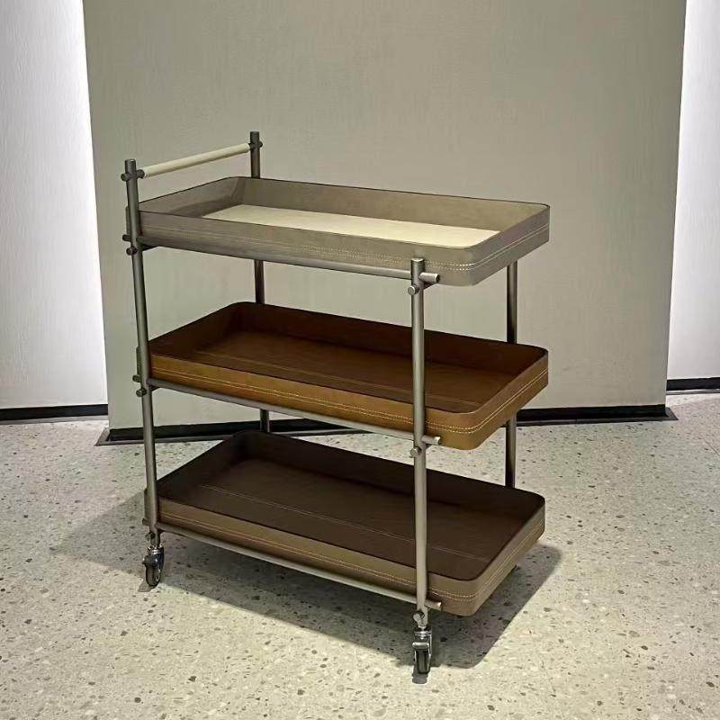 极简可移动沙发边几置物架设计师款轻奢马鞍皮小推车实木三层边几,住宅家具,移动边几/推车,淘宝优惠券,粉丝福利购,淘宝优惠卷