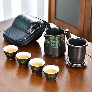 便携式 户外旅行茶具套装 掐丝银珐琅彩茶壶快客杯茶水分离一壶四杯