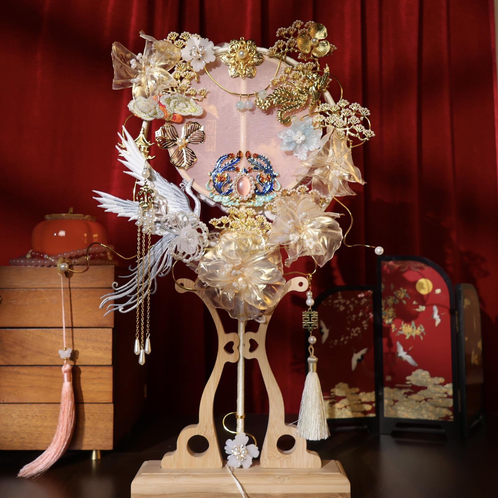 团扇新娘结婚材料diy手工刺绣秀禾婚嫁双面扇子成品高级喜扇婚礼