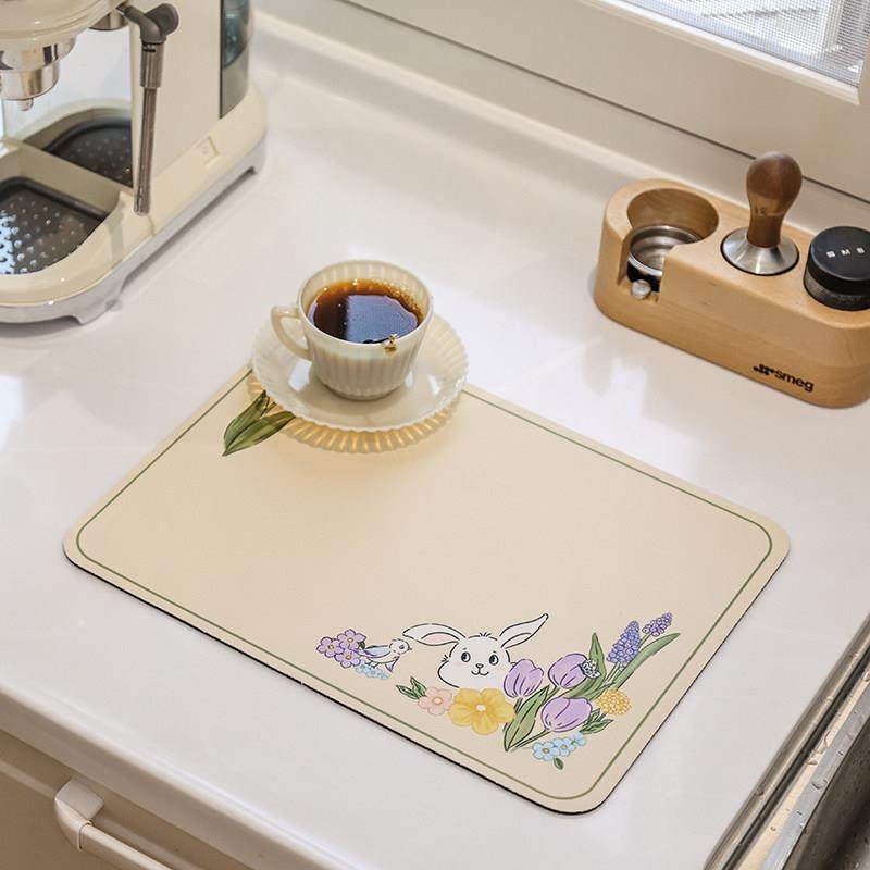 可爱兔子免洗可擦厨房沥水垫碗垫吧台软硅藻泥吸水杯垫洗手台垫子,居家布艺,餐垫,淘宝优惠券,粉丝福利购,淘宝优惠卷