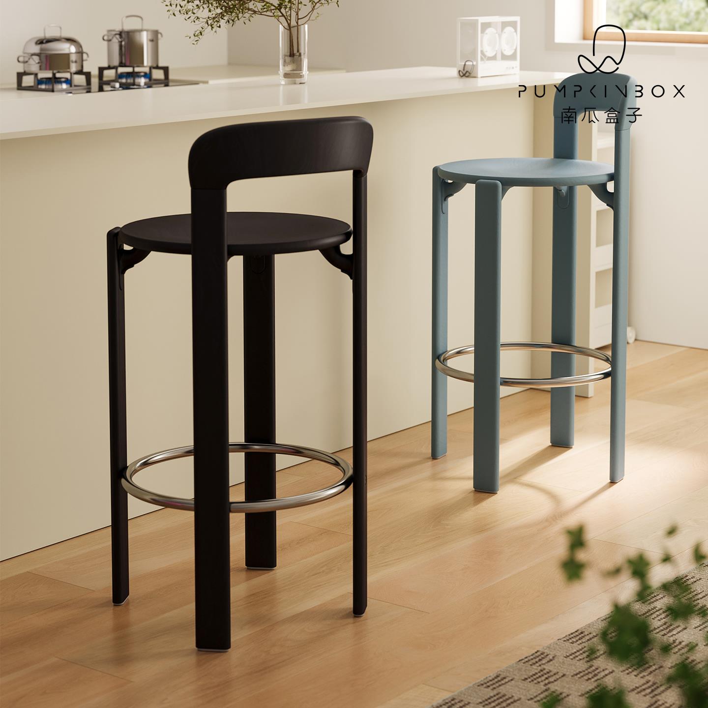 中古吧椅北欧现代吧台椅家用高脚椅实木靠背高椅子设计师木质吧凳