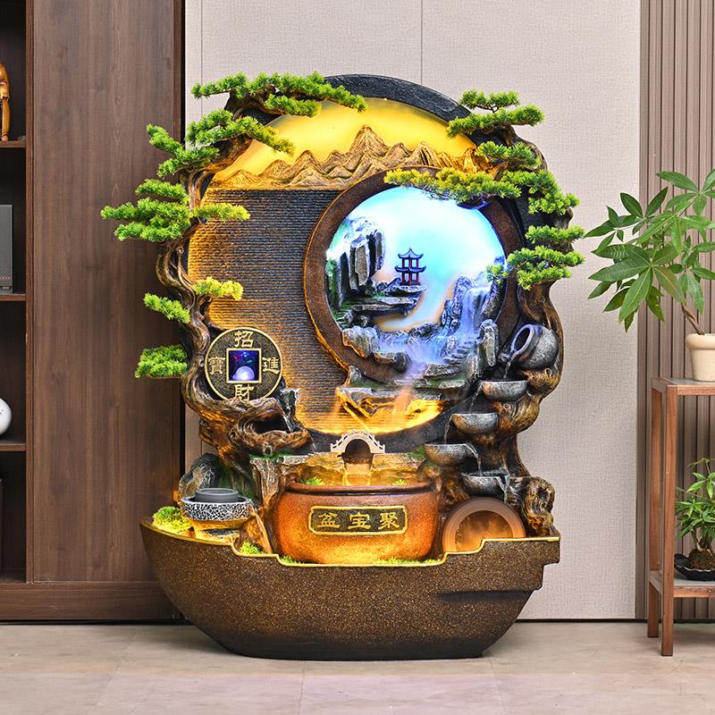 水幕墙喷泉高山流水招财风水轮落地摆件装饰品办公室玄关开业礼物