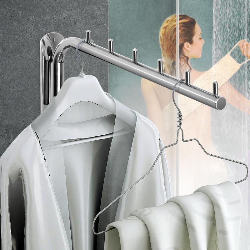 不锈钢挂衣架旋转晾衣架活动收纳杆免打孔壁挂式酒店宾馆墙上挂钩