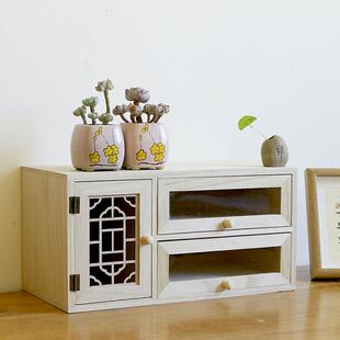 实木桌面上镂空收纳柜置物架办公书房抽屉式收纳盒床头边收纳柜