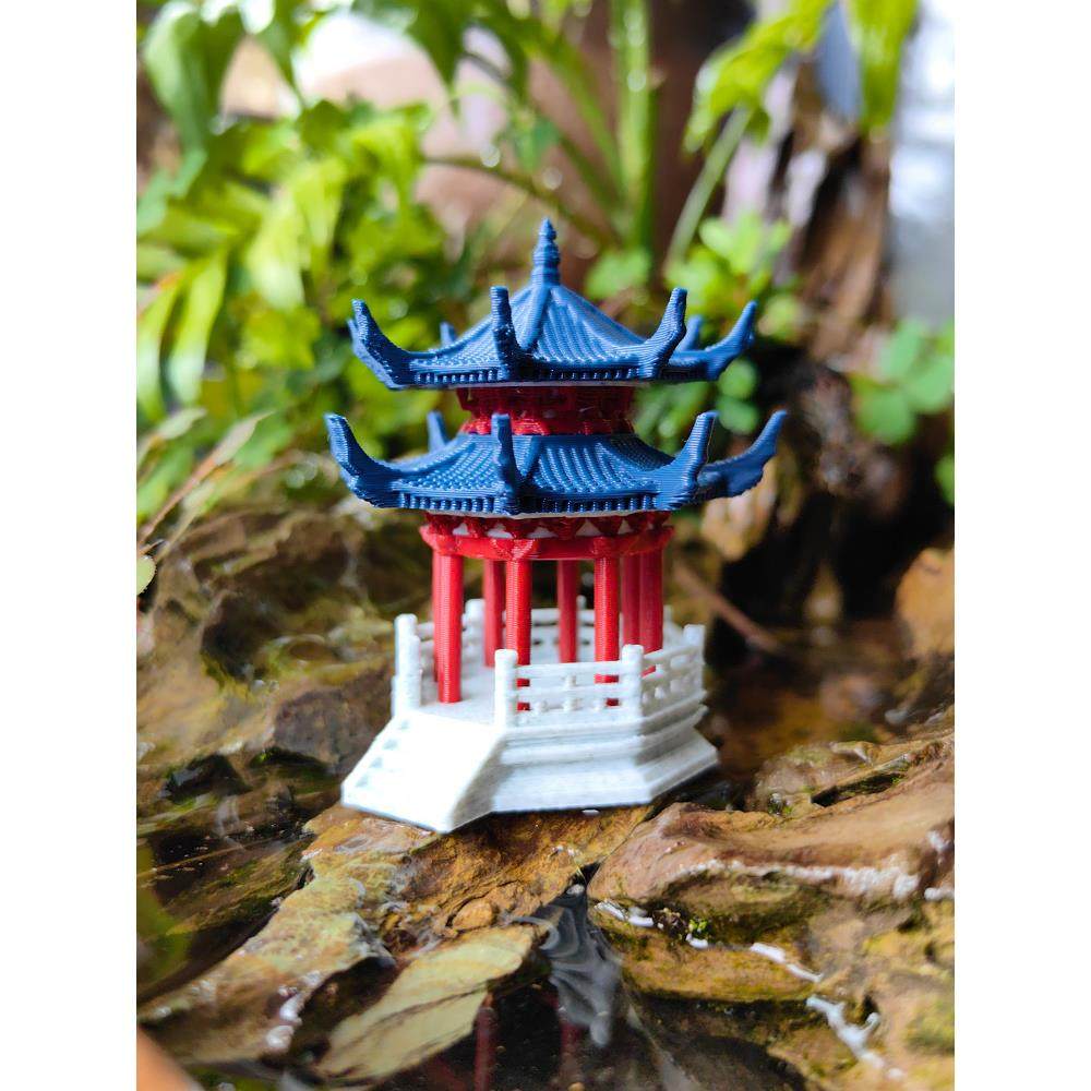 八角亭假山吸水石水陆池景观盆景古建筑模型微景观庭院景观摆件