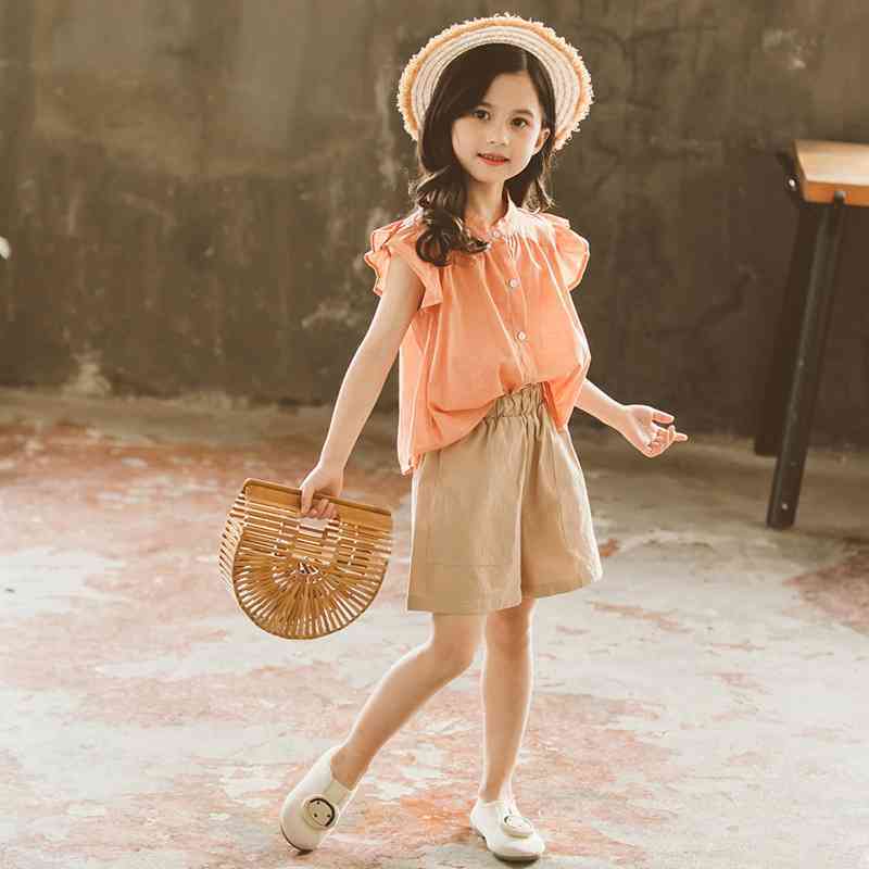 女童夏装新款韩版洋气时髦套装儿童装时尚短袖短裤小飞袖潮衣