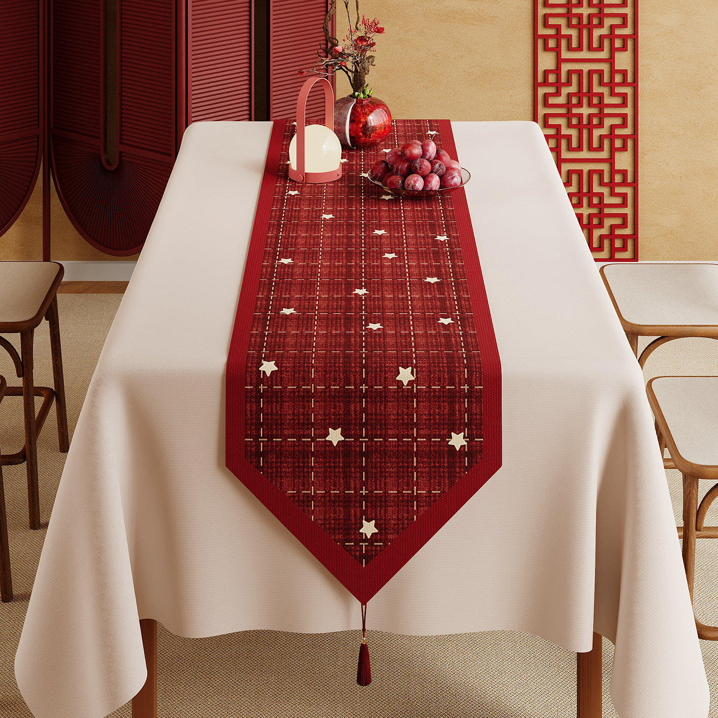 红色餐桌旗轻奢高端斗柜盖布长条茶旗新年氛围感喜庆布置茶桌垫布,居家布艺,桌旗,淘宝优惠券,粉丝福利购,淘宝优惠卷