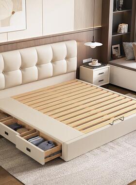 现代简约薄床头床小户型三抽双三抽抽屉储物实木落地床可定制尺寸