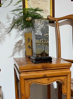 广西国画 画石方柱四方来财天然奇石原石客厅办公室草花石摆件观