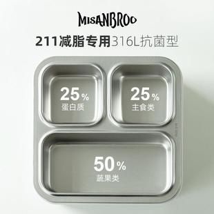 211减脂餐盘芬兰米膳葆316抗菌不锈钢便当盒分格定量控食减肥饭盒