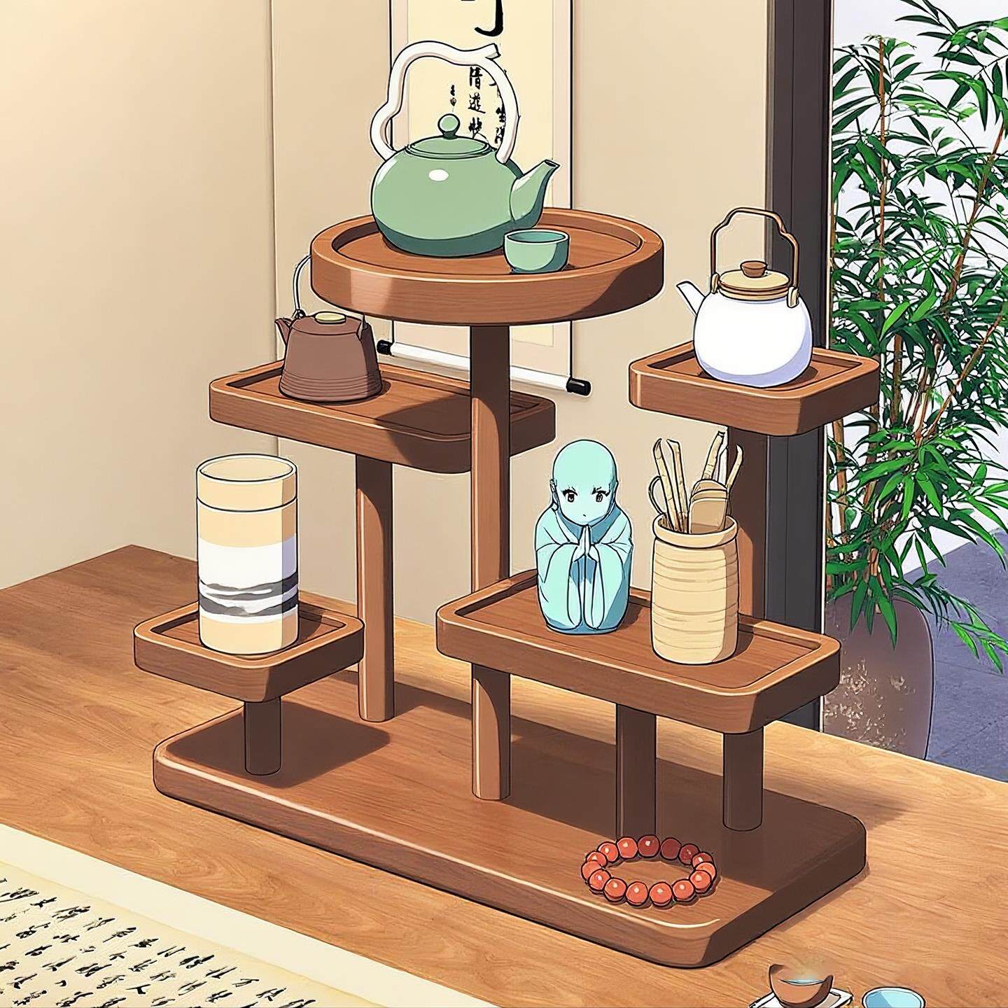 茶具置物架台式博古架中式桌面紫砂壶摆放架多层茶叶摆件展示架子
