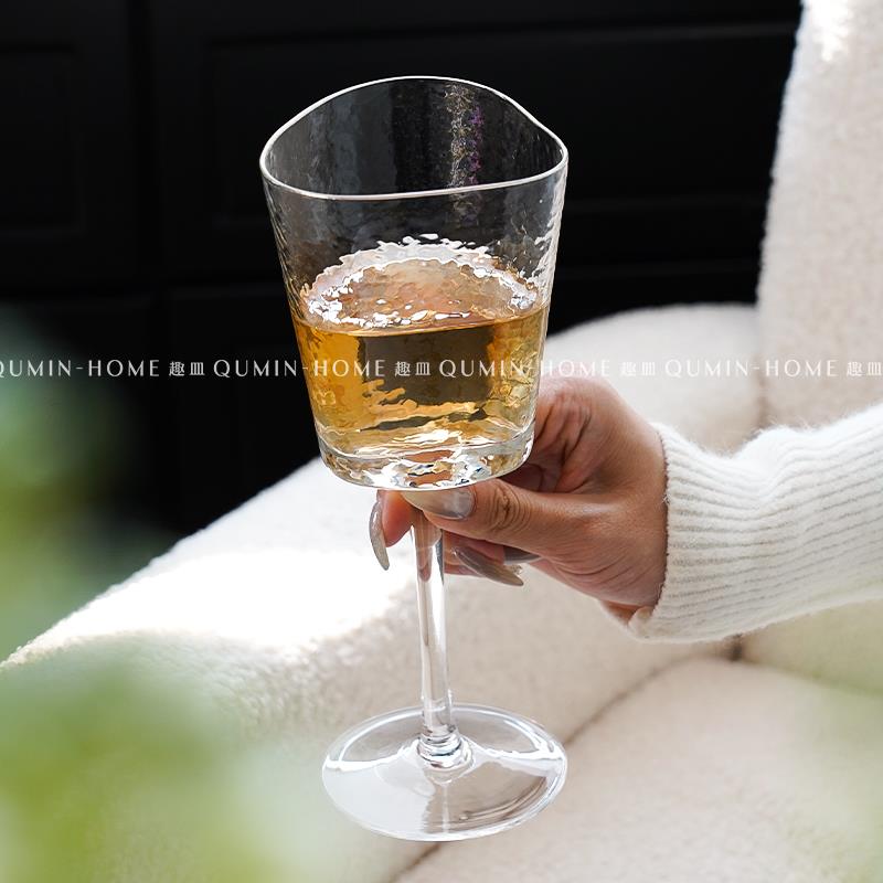 趣皿ins风创意锤纹玻璃红酒杯香槟杯家用高脚杯葡萄酒杯鸡尾酒杯
