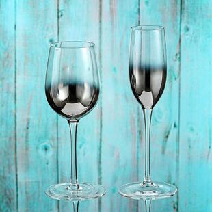 电镀渐变灰水晶红酒杯香槟杯家用葡萄酒杯鸡尾酒杯子餐厅酒具 欧式
