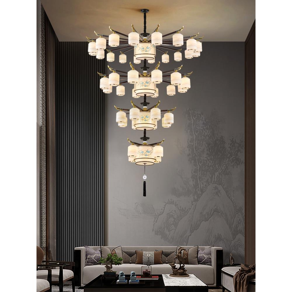 新中国风大吊灯房子覆式地板客厅吊灯2025新中国风螺旋楼梯长吊灯