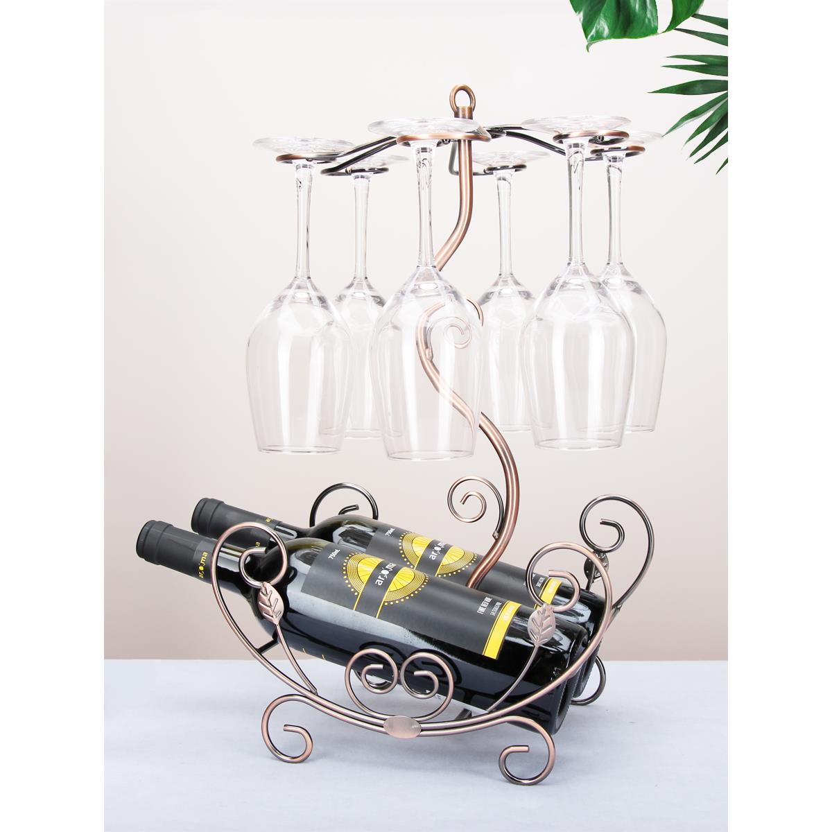 家用红酒瓶架摆件现代简约高脚红酒杯倒挂架子酒柜装饰玄关展示架