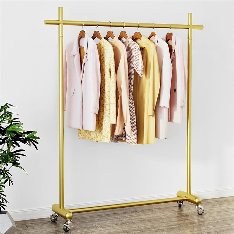 简约服装店衣架展示架网红专用挂衣架女装店金色货架可移动带滑轮