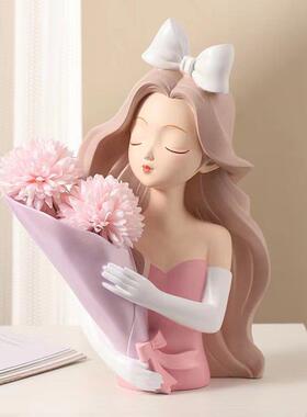创意轻奢爱丽丝捧花女孩摆件家居客厅电视酒柜装饰品房间桌面摆设