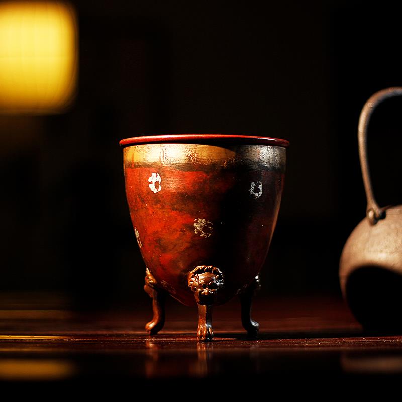 仿古侘寂风鎏金温茶炉纯铜烧水煮茶酒精炉潮汕功夫茶具炭炉烤茶器