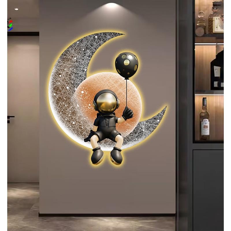 高级感宇航员入户玄关装饰画带led氛围灯画创意餐厅过道发光挂画