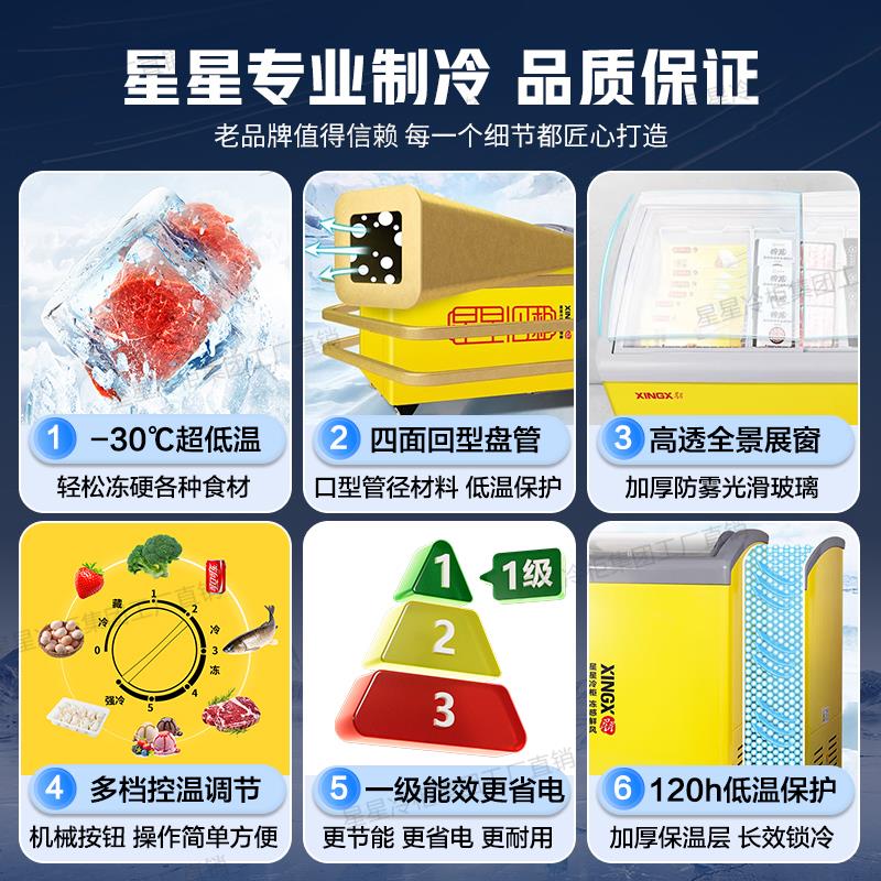 星星冰柜雪糕柜商用小型冷藏冷冻展示柜超市玻璃盖卧式冷柜246SY