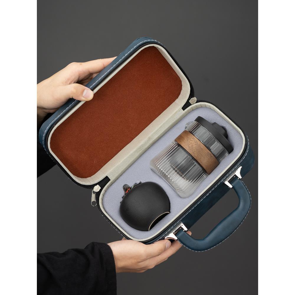 玻璃旅行茶具小套装便携式快客杯户外露营随身携带功夫泡茶壶茶杯