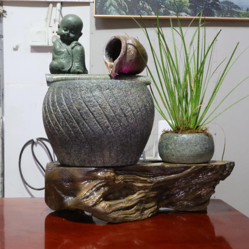 中式花缸桌面流水摆件循环鱼缸造景庭院招财办公室客厅书房装饰品