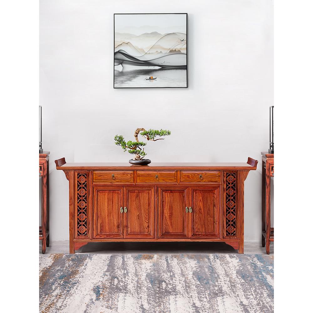 中式实木茶水柜榆木酒柜餐边柜储物收纳柜翘头柜客厅玄关鞋柜碗柜