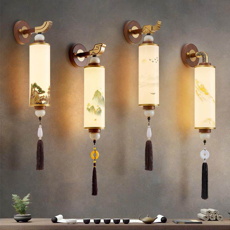 新中式壁灯客厅背景墙灯中国风卧室床头灯过道走廊灯墙壁中山灯具
