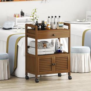 美容小推车置物架美容院专用工具车竹制实木三层美发美甲店收纳柜