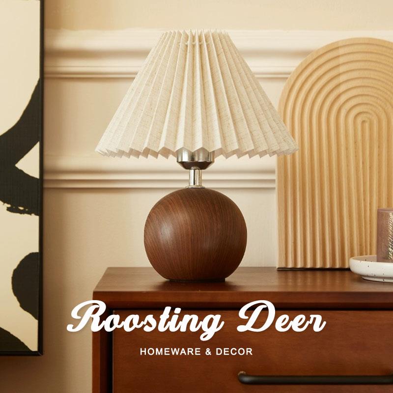 鹿栖床头灯台灯卧室百褶复古陶瓷书房中古夜灯浪漫桌面装饰氛围灯