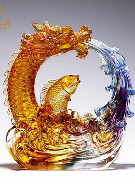 琉璃鱼摆件鲤鱼跃龙门客厅玄关家居轻奢水晶装饰开 业乔迁新居礼