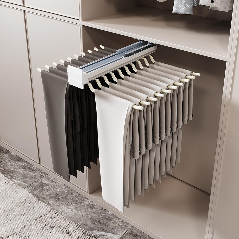 裤架衣柜内置裤抽架家用衣帽间多功能抽拉式顶装双排裤架伸缩滑轨