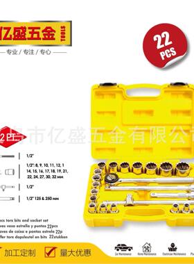 22件套机修汽修随车五金套筒工具套装铁箱棘轮扳手螺丝刀汽动