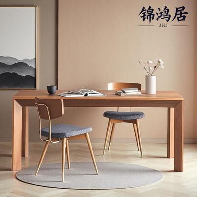 缅甸柚木餐桌北欧实木长方形中古侘寂风简约原木瓦城柚木办公书桌