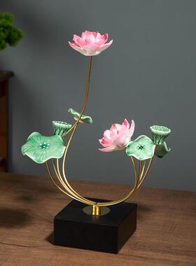 新中式荷花摆件陶瓷莲花家居装饰品客厅电视柜玄关酒柜乔迁礼品