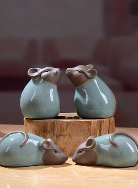 陶瓷可爱小老鼠装饰摆件2020鼠年吉祥物招财生肖属鼠本命新年礼物