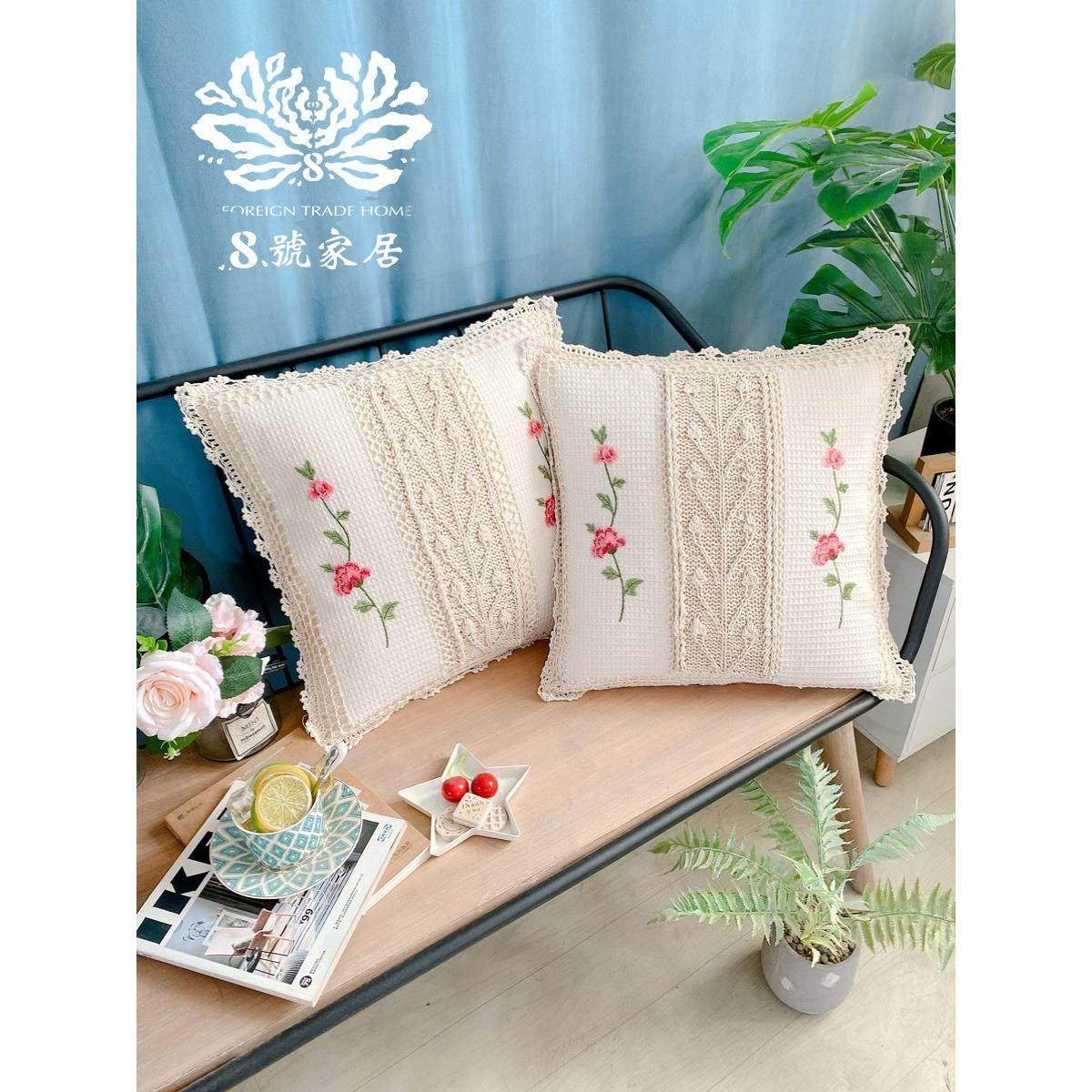 包邮欧式复古田园风手工棒针编织棉布刺绣方抱枕靠垫腰枕套靠背套,居家布艺,靠垫/抱枕,淘宝优惠券,粉丝福利购,淘宝优惠卷