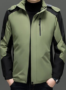 冬季新款男士冲锋衣活帽厚款夹克衫中青年休闲运动保暖登山服外套