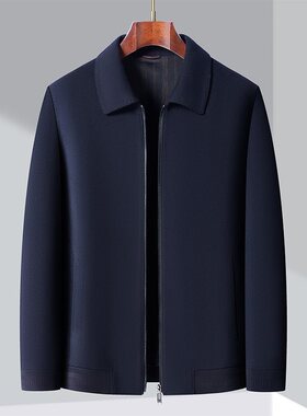 秋冬季商务羊毛夹克男士中老年翻领保暖毛呢外套男茄克衫商务绅士