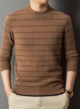 全羊毛男士羊毛衫2024秋冬新款圆领350克毛衣中年休闲保暖打底衫