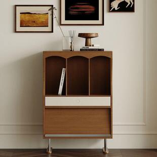 复古樱桃木色斗柜全实木沙发边柜客厅书柜书架展示柜卧室收纳柜